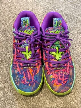 Kids Puma La Melo Multicolor Athletic Sneakers - Purple/Neon Green